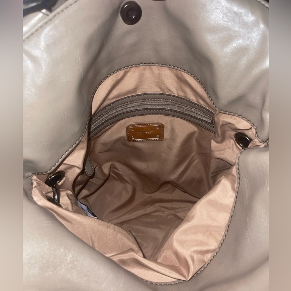 Vintage Nine West Taupe Fold Over Convertible Leather Tote Satchel - Picture 13 of 13